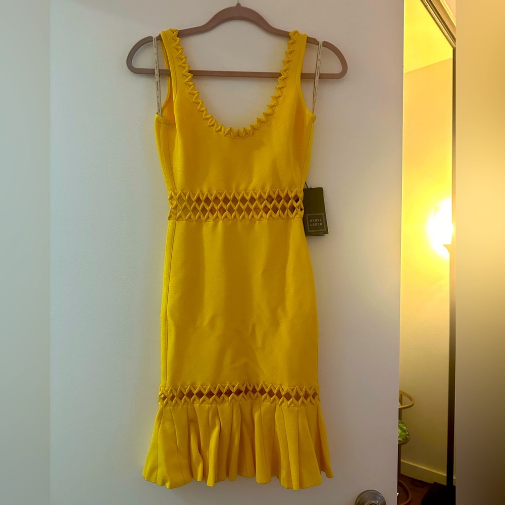 NWT Herve Leger Anais midi Dress in Radiant Sun.